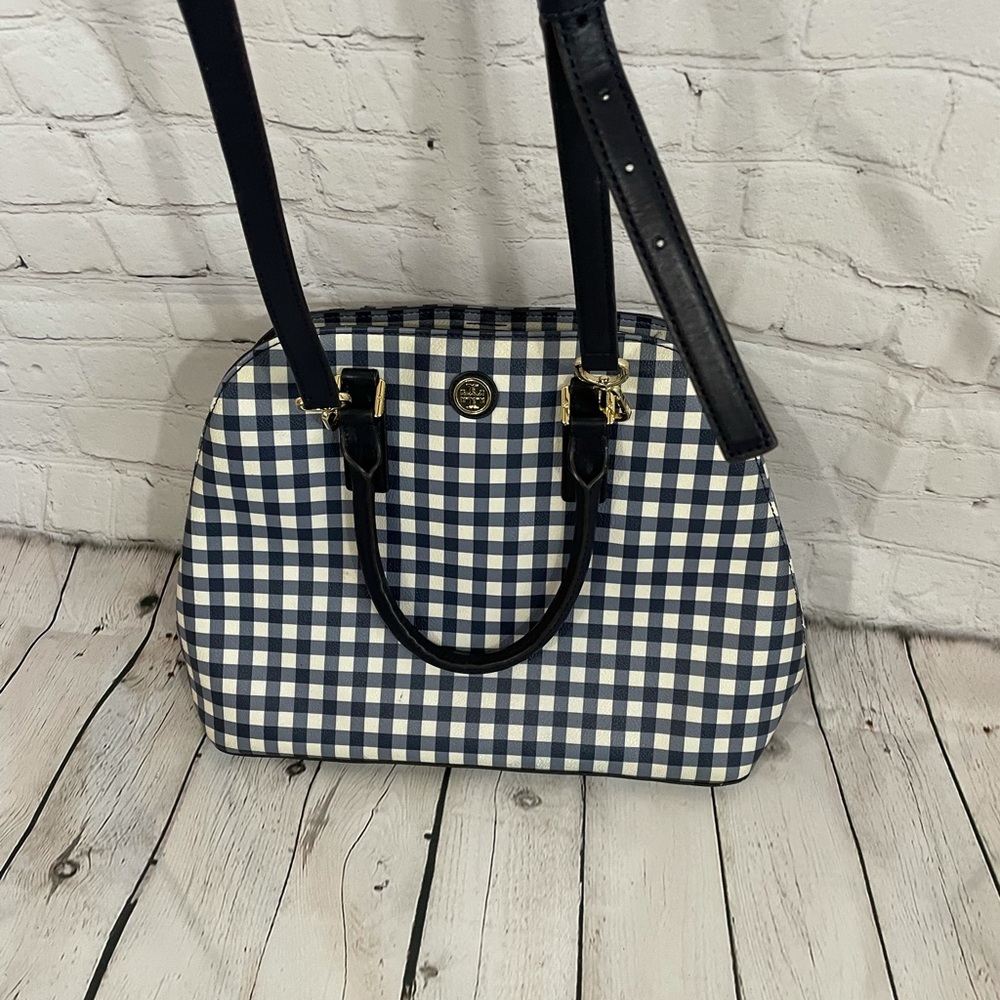 Tory Burch blue and white tote